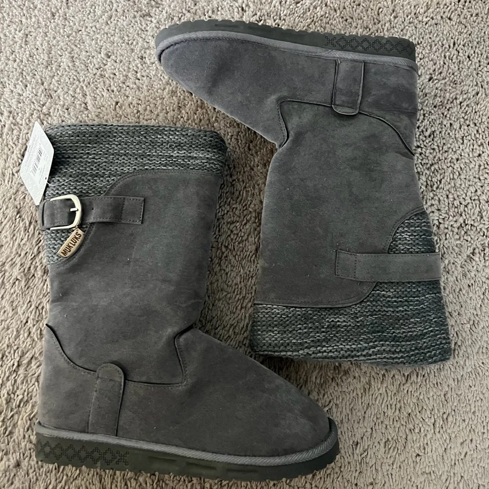 NWT Muk Luks women’s 8 faux fur lined gray knit winter boots
